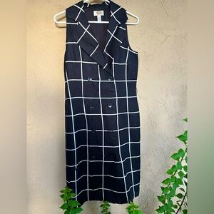 Vintage Talbots Navy and White Grid Midi Dress